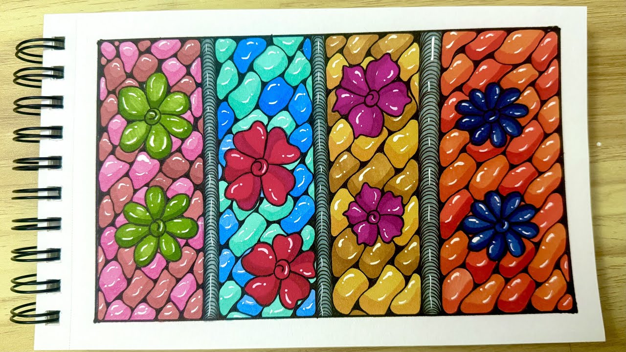 Colorful Floral Pebble Pattern Art | Relaxing Drawing Process