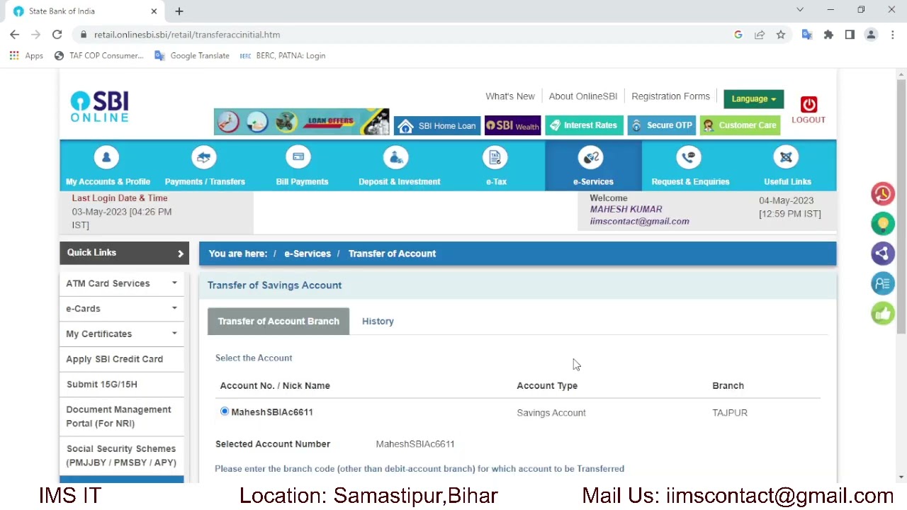 Online SBI Account Transfer Change Home Branch Important Info