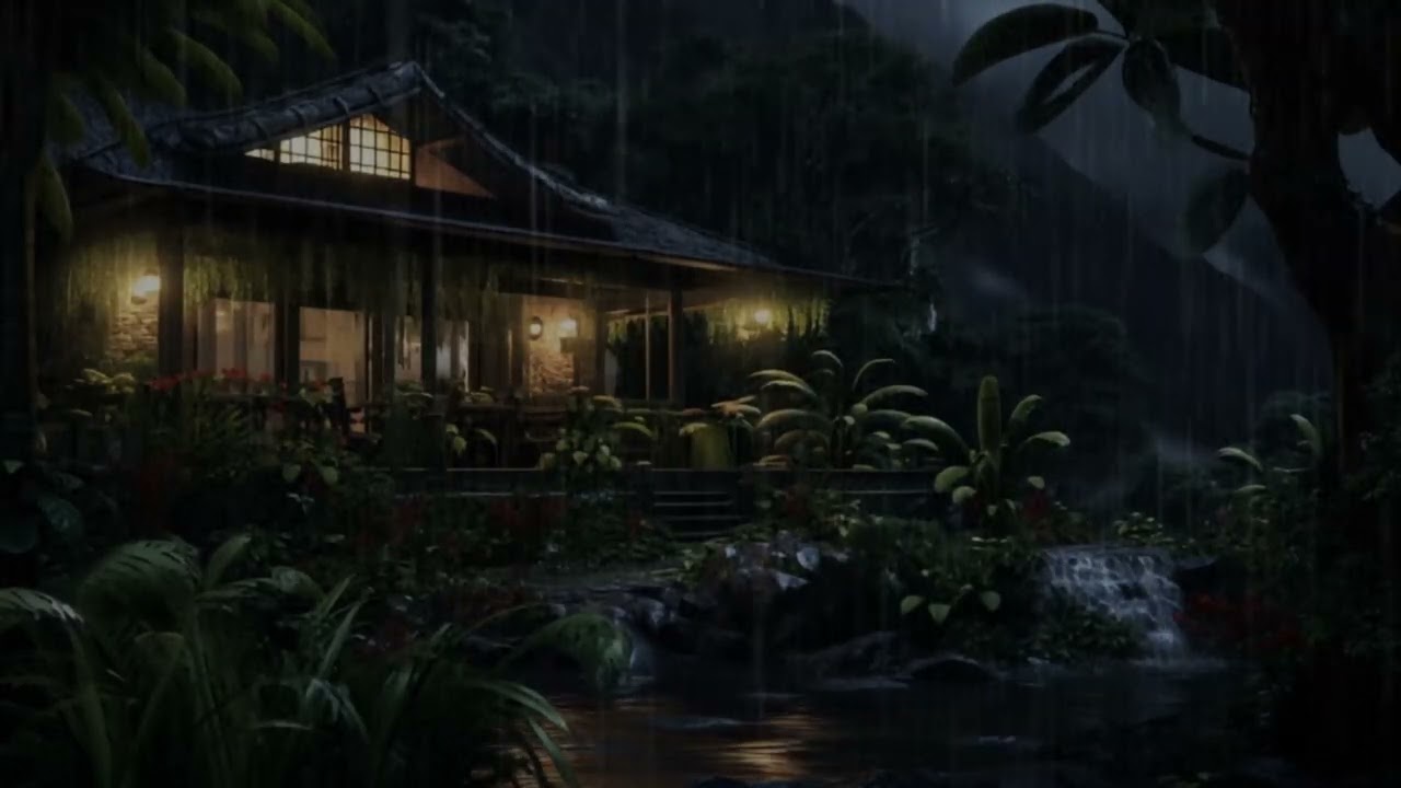 Fall asleep with heavy rain  ambiance | House in tropical forest