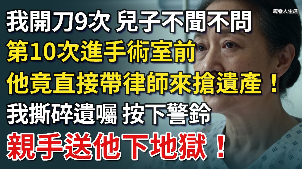 我生病開刀9次，兒子不聞不問。第10次進手術室前，他竟直接帶律師搶遺產！我笑著撕碎遺囑，按下警鈴，親手送他下地獄！【康養人生道】 #康養人生道 #上了年紀該明白的事 #養老 #聰明老人 #長壽秘密