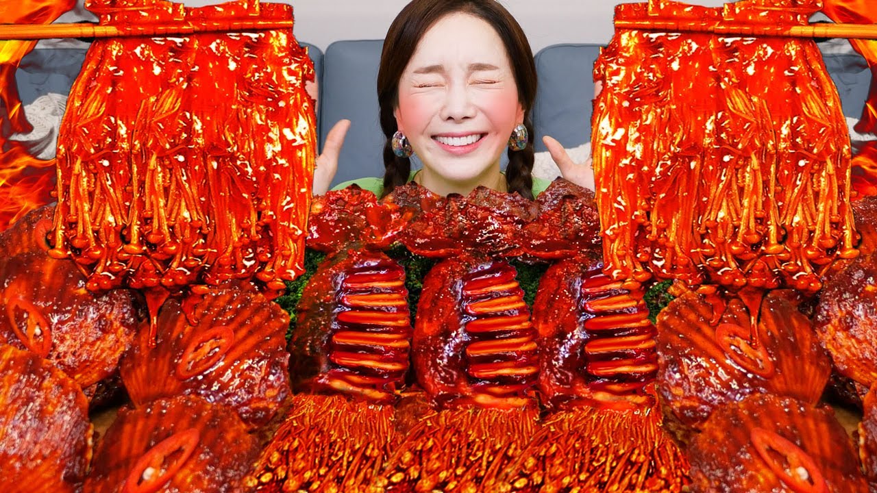 [Mukbang ASMR] Homemade 🔥 Giant Squid & enoki mushroom 🦑 fried squid Recipe Eatingshow Ssoyoung