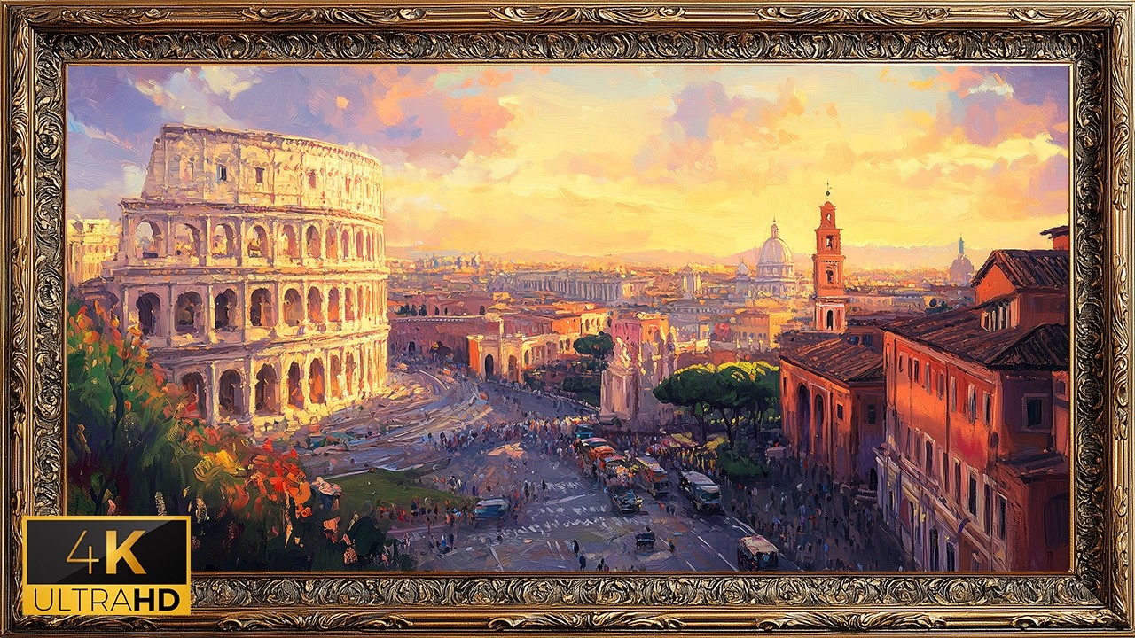 Rome Italy Frame TV Art Screensaver Impressionist Oil Painting Cityscape Canvas Ambient  2 Hour 4K
