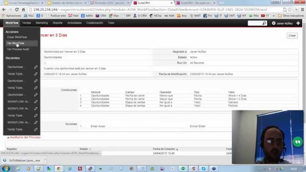 Implementando Workflows con SuiteCRM