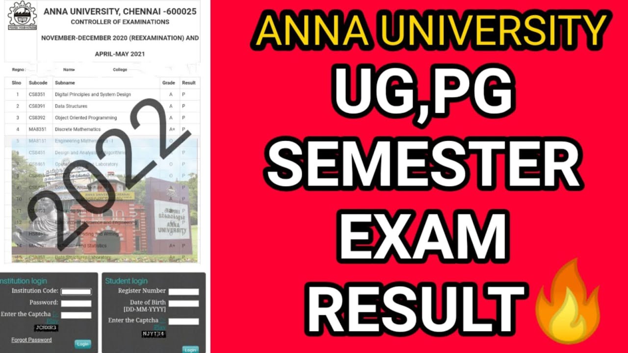 Anna University UG & PG Result 2022 | UG & PG Online Semester Exam Result  | Anna university | AU