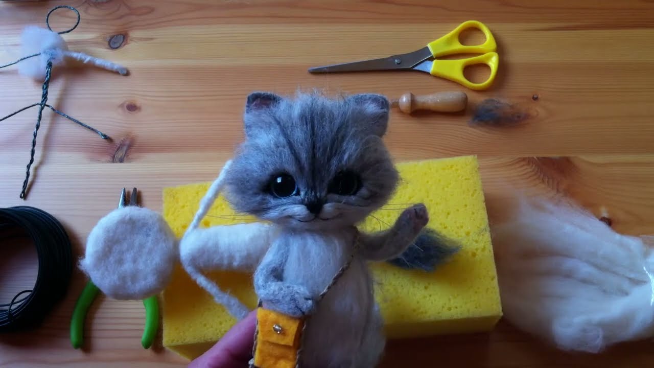 Needle felted kitten doll