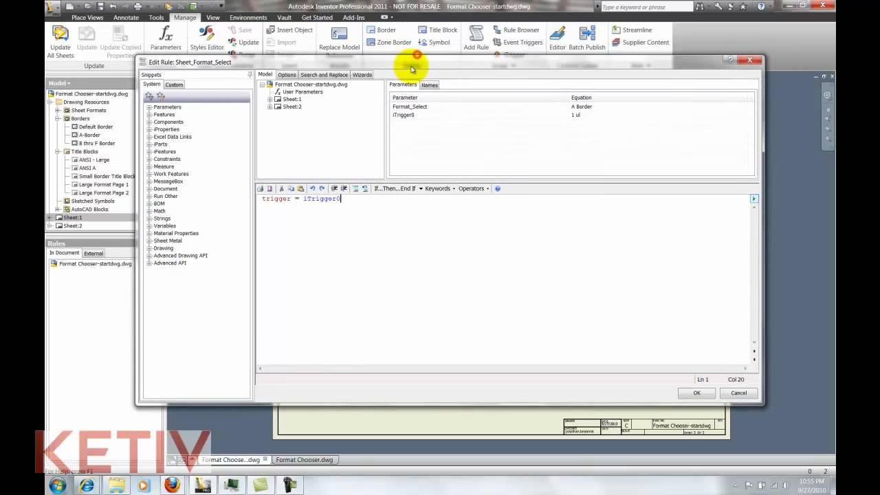 Using iLogic to Configure a Sheet Format in  an Autodesk Inventor Drawing