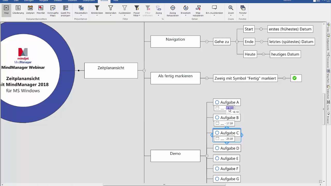 Zeitplanansicht mit MindManager 2018 für Windows
