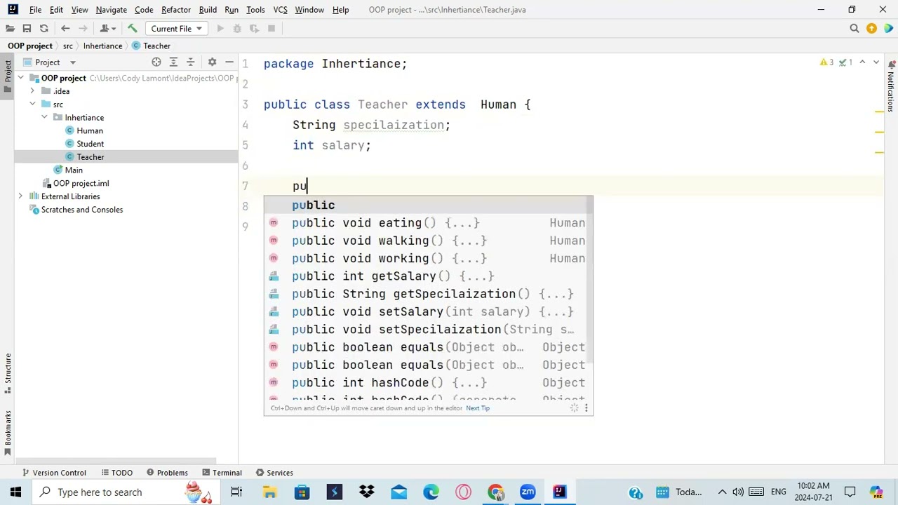 Exercise on Inheritance part 1