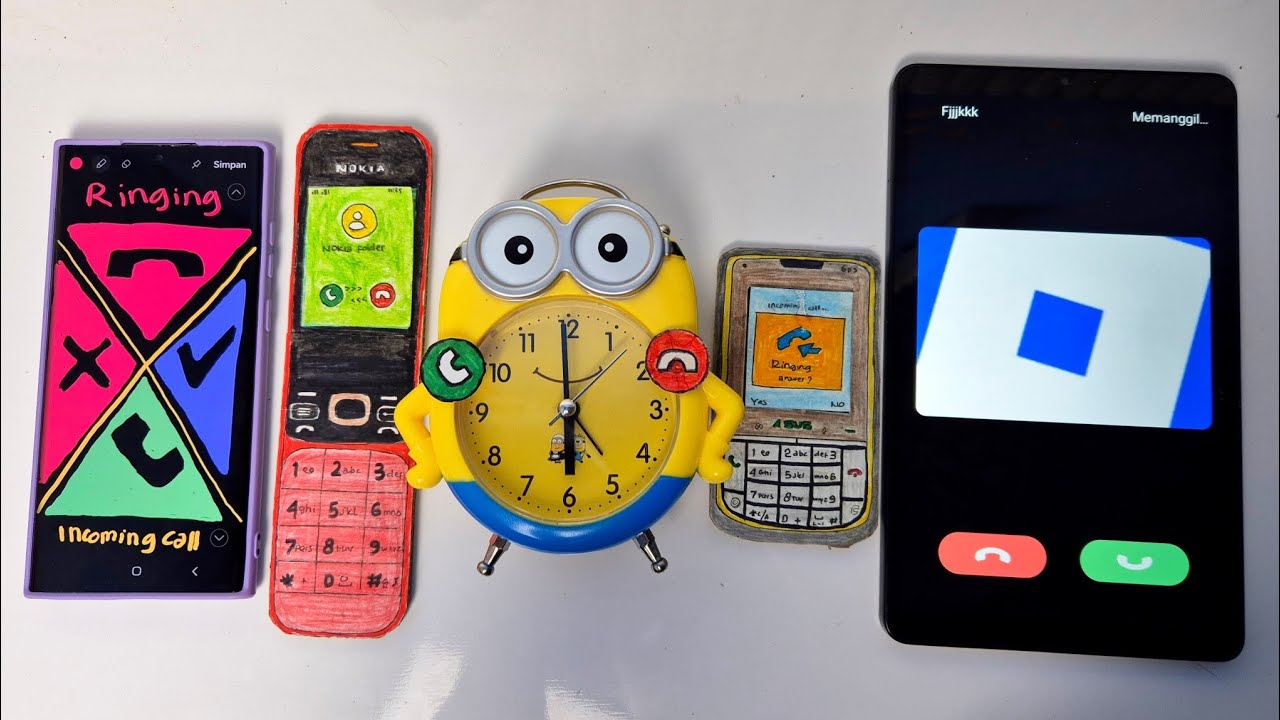 Double button/NOKIA folder/Alarm clock minion/ASUS zenfone,GALAXY tab a9,twinme+ incoming calls