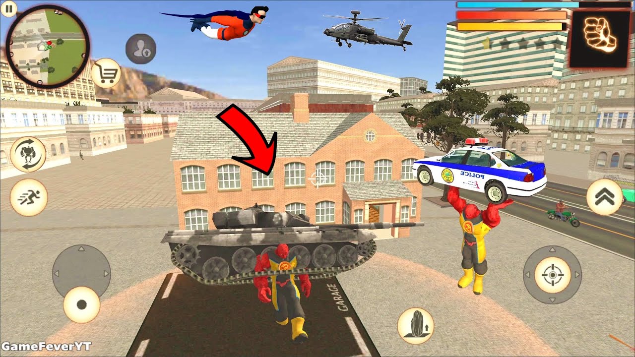 Stone Giant Rope Hero (Red Stone Man Stuck in US Army Tanks) Police Jeep Throw - Android Gameplay HD