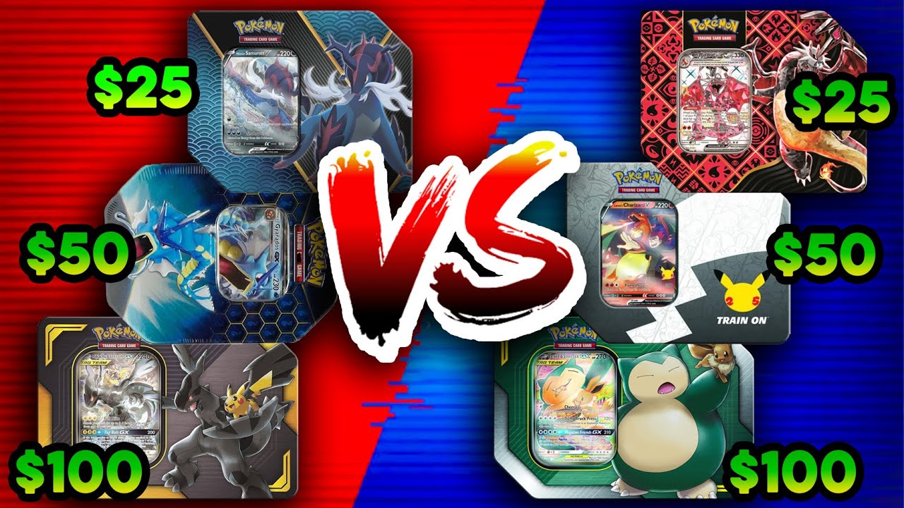$25 vs $50 vs $100 Pokemon Tin BATTLE