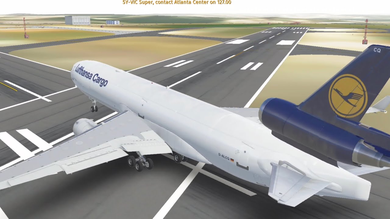 Atlanta ATC taxi and takeoff. Lufthansa cargo Heavy haul to JFK New York 
