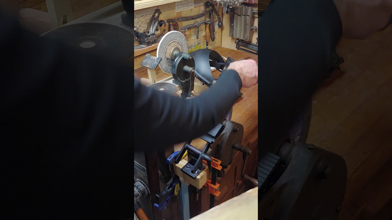 Grinding Chisels and Irons With Hand Cranked Wheels
