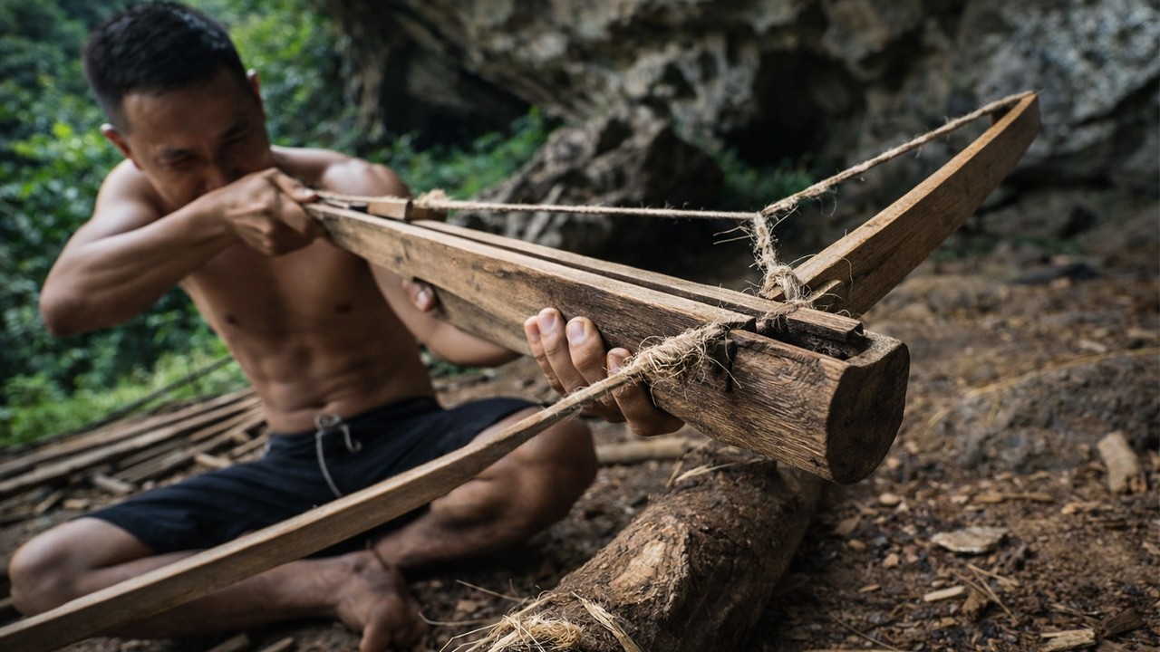 Can a Wooden Crossbow Really Work If the String Comes From a Banana? | by @PrimitiveSkillsnet