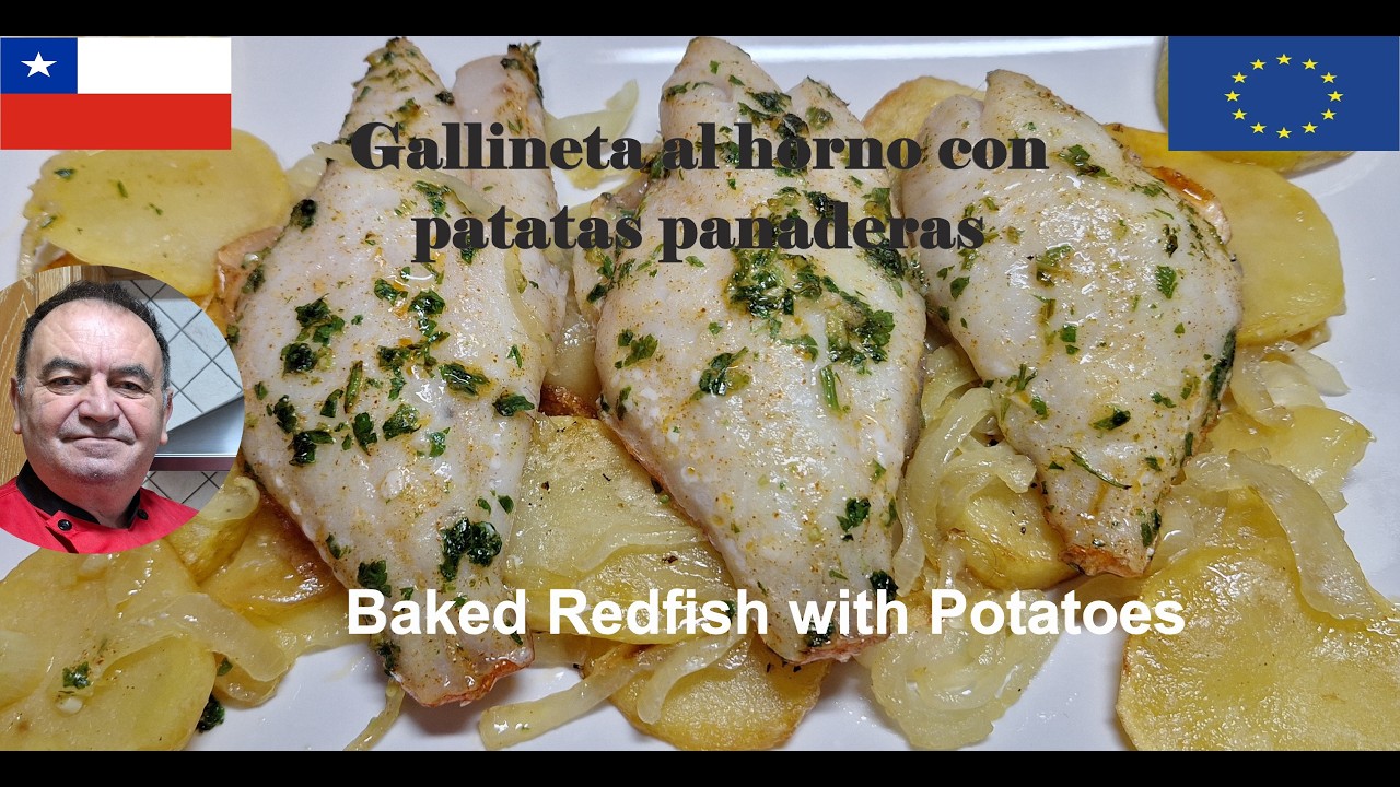 Gallineta al horno con patatas panaderas: Baked Redfish with Potatoes