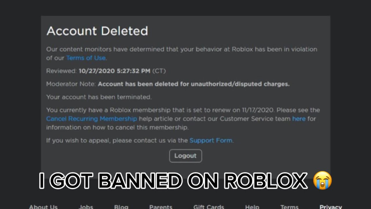 I GOT FREAKING BANNED ON ROBLOX FOR THE DUMBEST REASON… (sobbing rn)