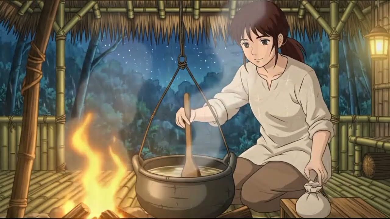 Alone in the Jungle 🌿 | Building a Home | Rainy Night Cooking & Sleep | Cozy ASMR