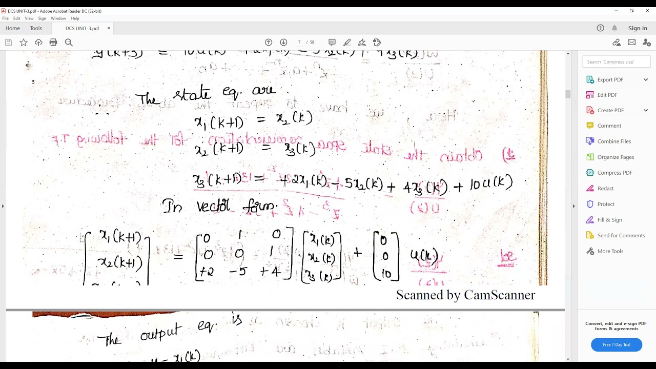 JNTUK R16 IV EEE II SEM DIGITAL CONTROL SYSTEMS UNIT3 TOPIC  PROBLEMS IN STATE SPACE REPRESENTATION