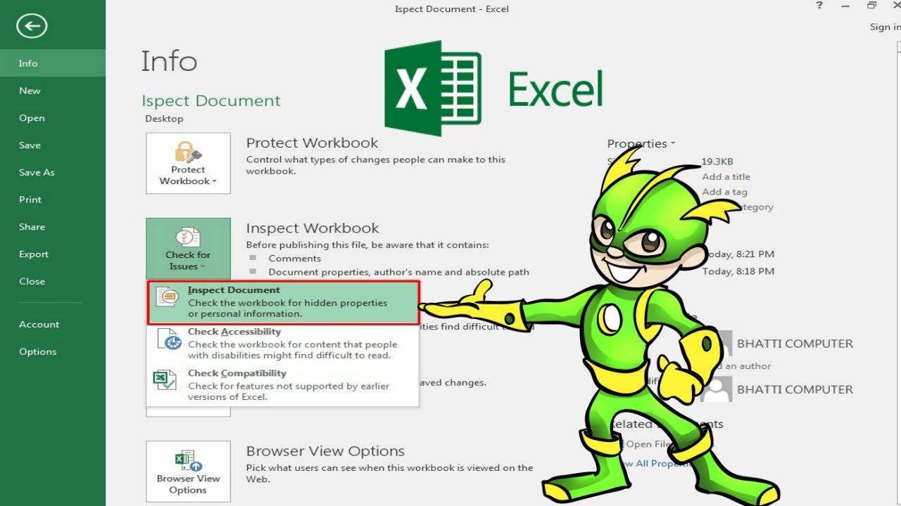 How to inspect Document in Excel