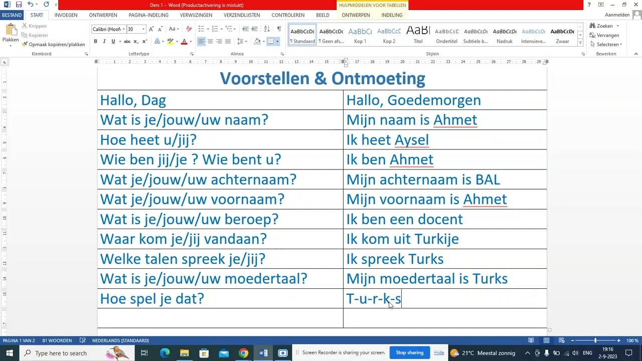 Ders 1.  Hollandaca Kendini Tanıtma-1, Ontmoeting & Voorstellen-1, NT2