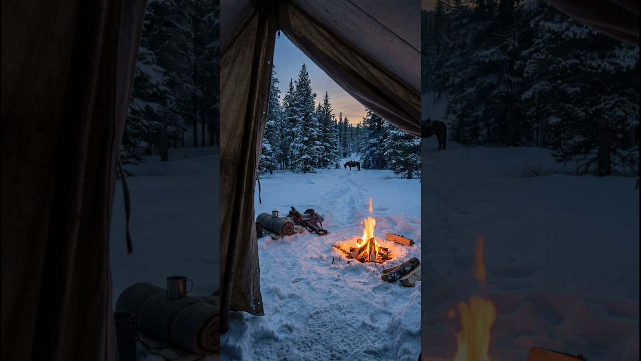 Solitary Cowboy Camping 🐎❄️ Winter ASMR
