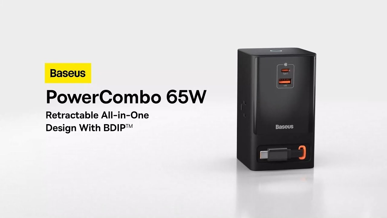 Baseus PowerCombo Tower 65W丨6-in1 Charging Station with Built-in Retractable USB-C Cable
