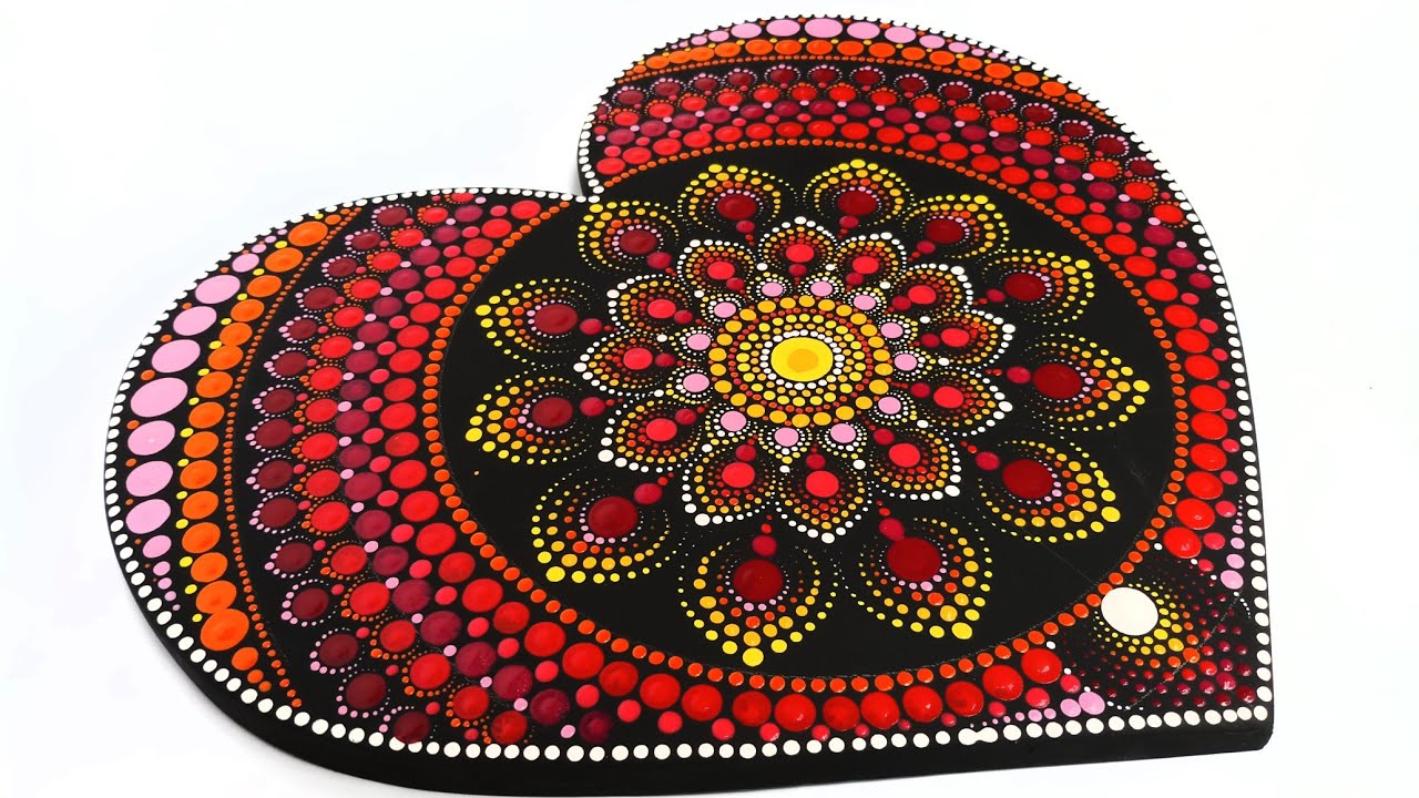 Mandala dot painting / wood heart / dot art