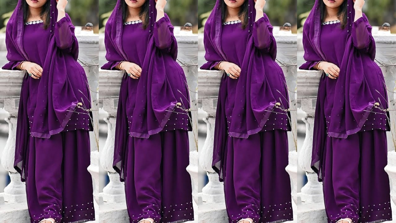 Purple Colour Embroidery Dress Designs || Stylish Wedding Wear Suit Designs