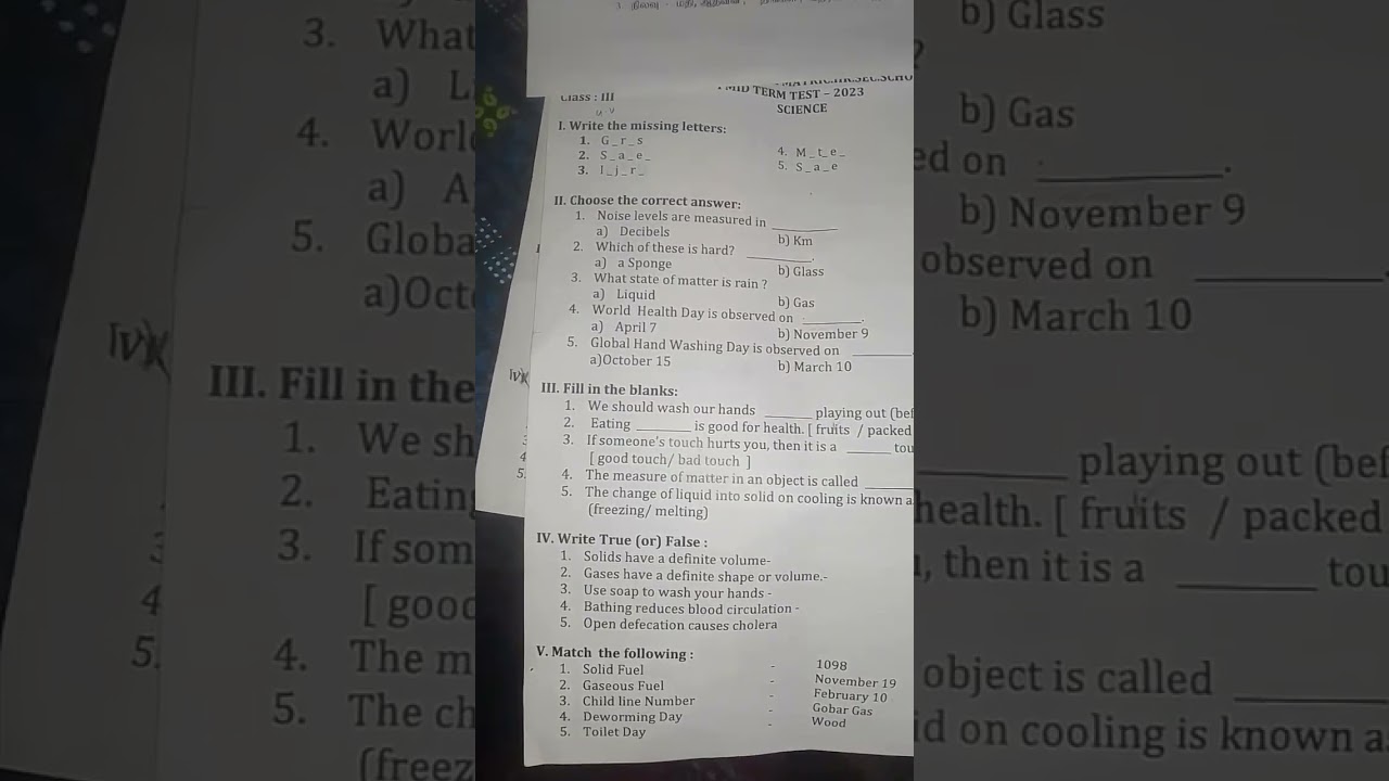 #3 std # science # 1 midterm #question #questionpaper .