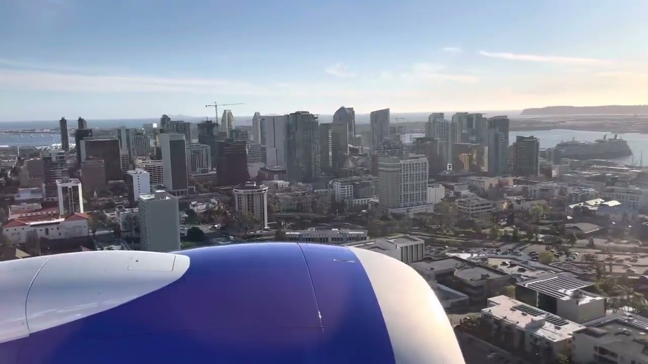 Arrival into San Diego International Airport. 4K, 60FPS