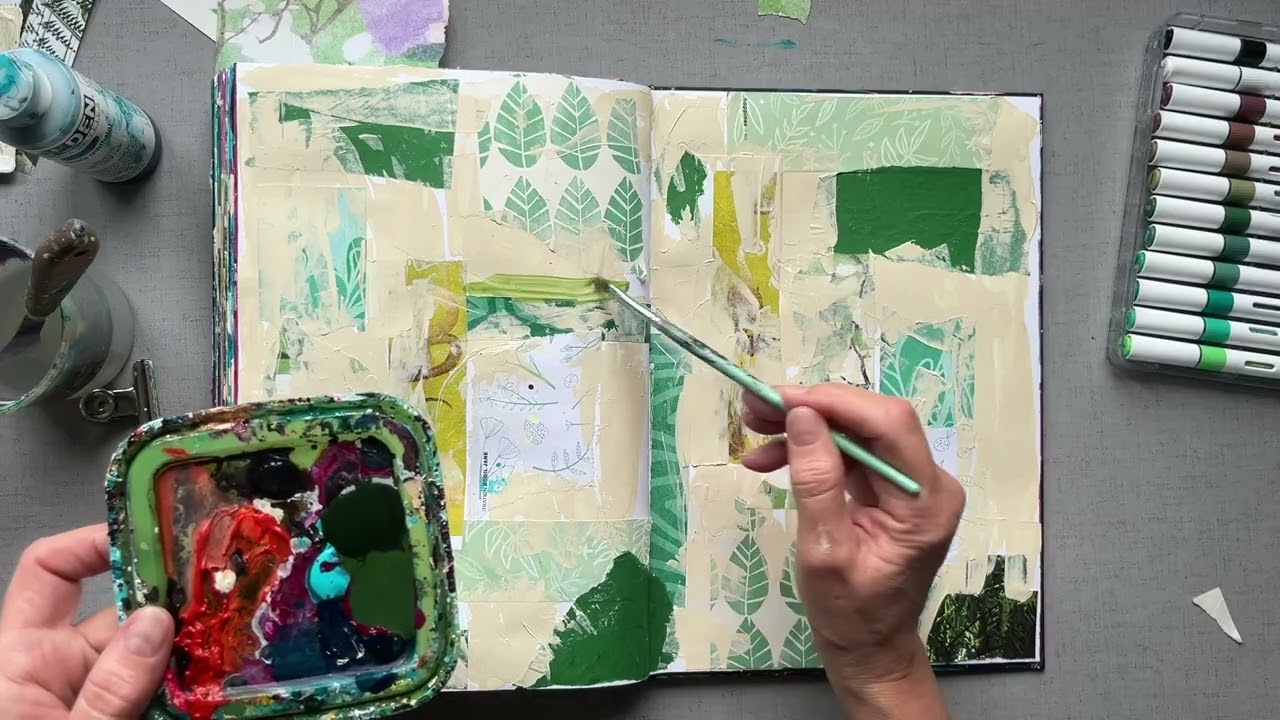 Art Journal in Real Time 🌿 Building a Green Floral Landscape Step by Step