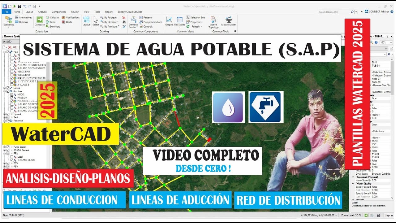 💧🚰📐2/5 Modelamiento y Diseño de Red de Agua Potable 🚰WaterCAD  2025🟨👈 Plantilla COMPLETO ☘ 💧🍀
