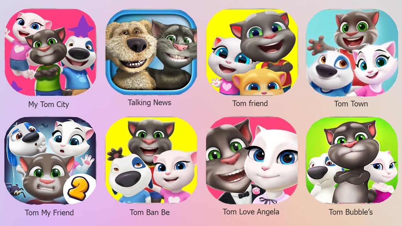 Talking Tom and friends Tom vs Angela vs Ben vs Hunk in Tiles Hop Coffen banec