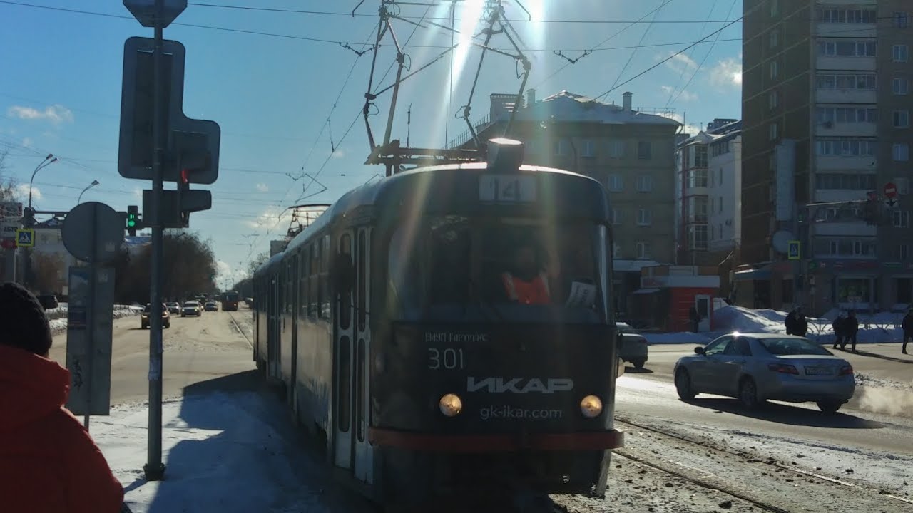 Поездка на трамвае Tatra T3SU СМЕ 301+302 (в вагоне 301), маршрут 14, Екатеринбург