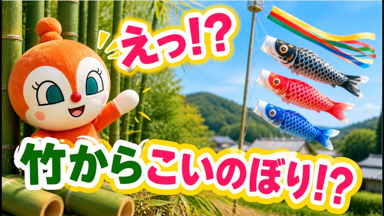 【こいのぼりごっこ体験🎏】ドキンちゃんがこどもの日にこいのぼりをあげてみたよ♪✨たけやぶに入って竹を切るところからはじめる👀！？アンパンマンごっこ遊び