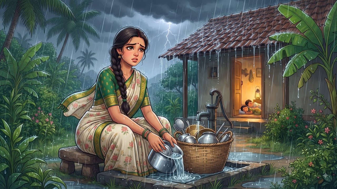 1990s Rainy Indian Village Life 🌧️| A Village Mother's Rainy Day Routine | Ghibli Style ASMR