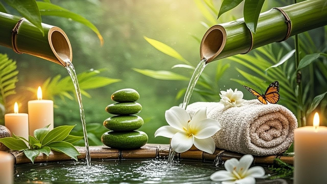 Bamboo Water Sounds with Relaxing Piano Music 🌿 Sleep Meditation Music for Deep Healing, Insomnia