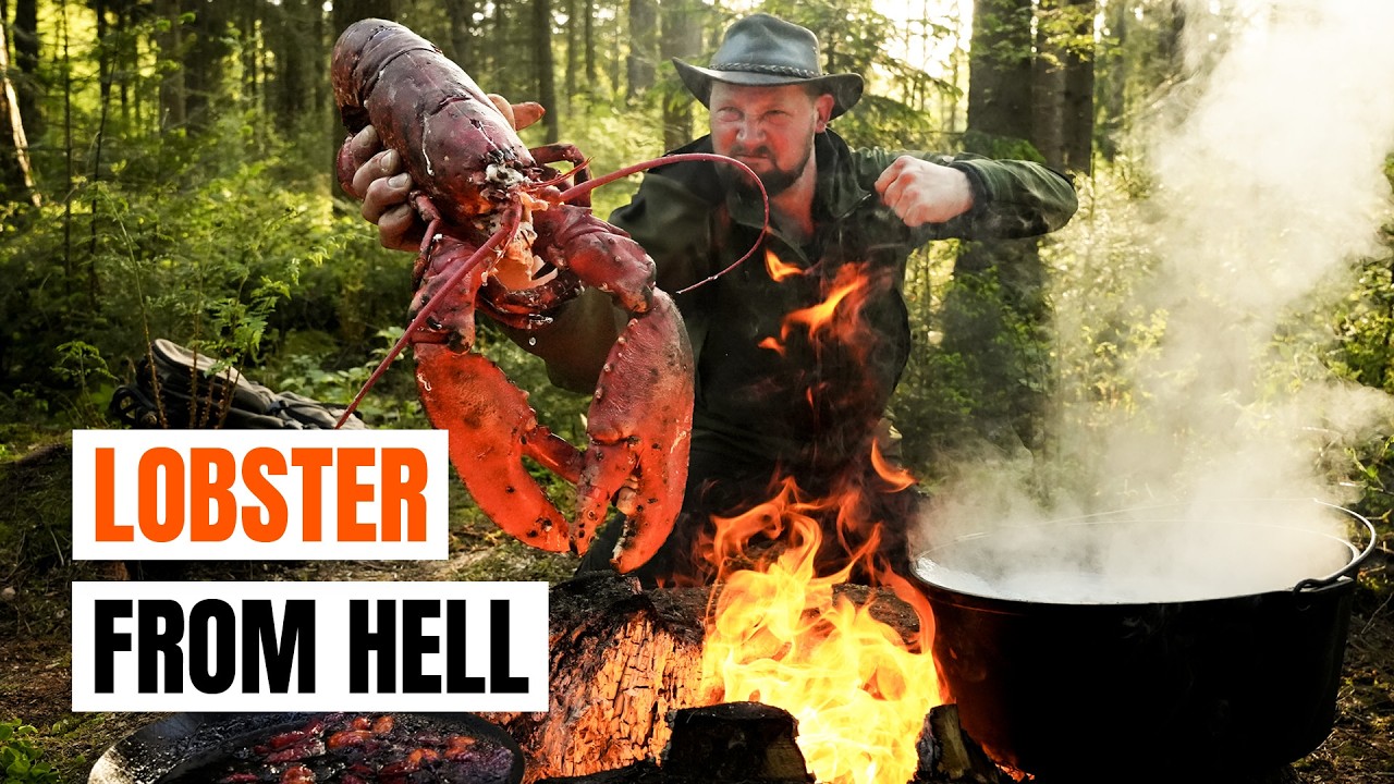 Я нашел лобстера в лесу и приготовил на костре - ASMR Outdoor cooking