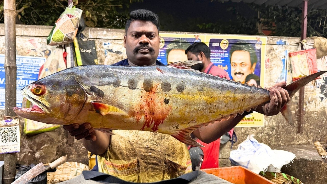 KASIMEDU SELVAM TREVALLY FISH CUTTING | UK SONS MARINE 🇮🇳