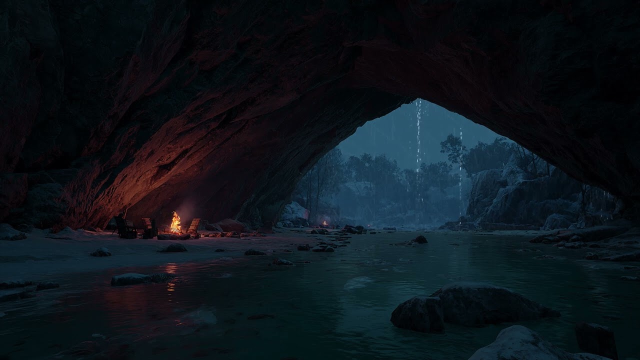 Midnight Rain and Rolling Thunder Inside a Secret Forest Cave