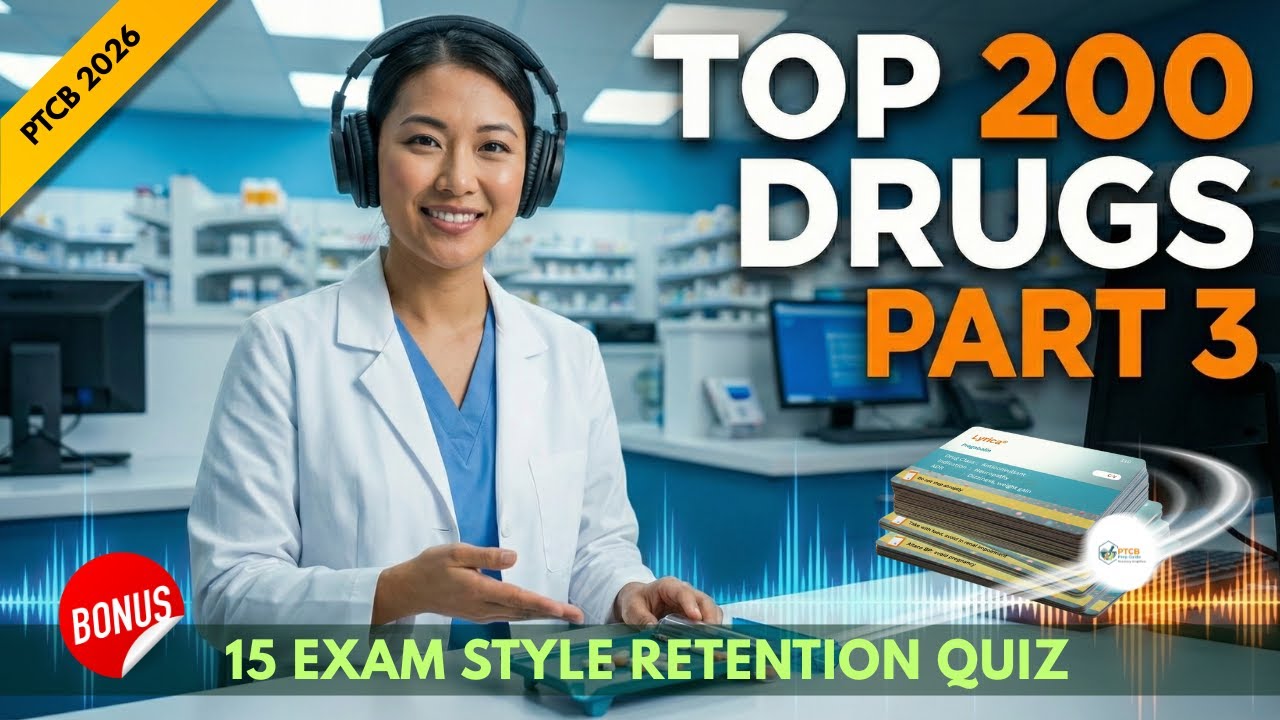 PTCB Top 200 Drugs: Simple Flashcard Explanations + 15 Exam Style Questions - Part 3