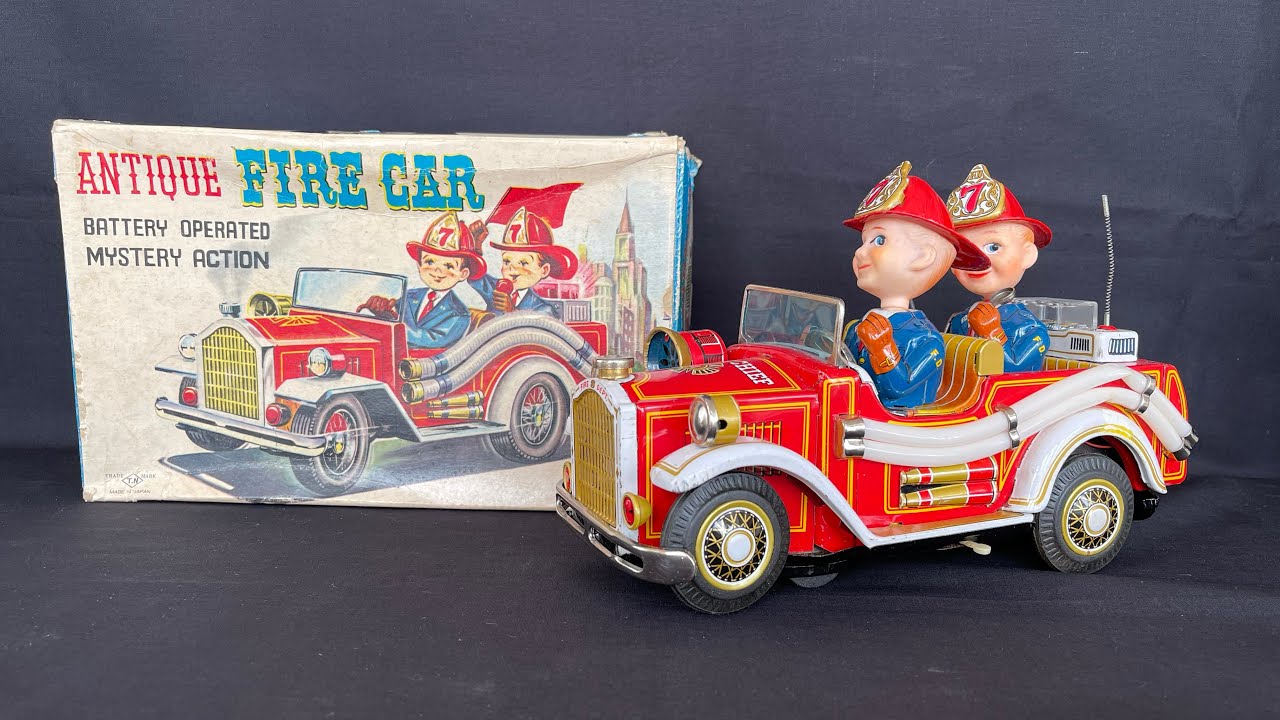 Antique Fire Car, Japan Battery Operated Tin Toy, T-N Co., 1950s