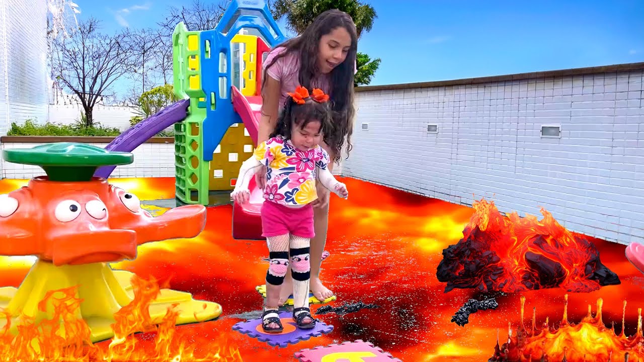 SARAH E ELOAH fingem brincar de O CHÃO É LAVA História Engraçada PARA CRIANÇAS
