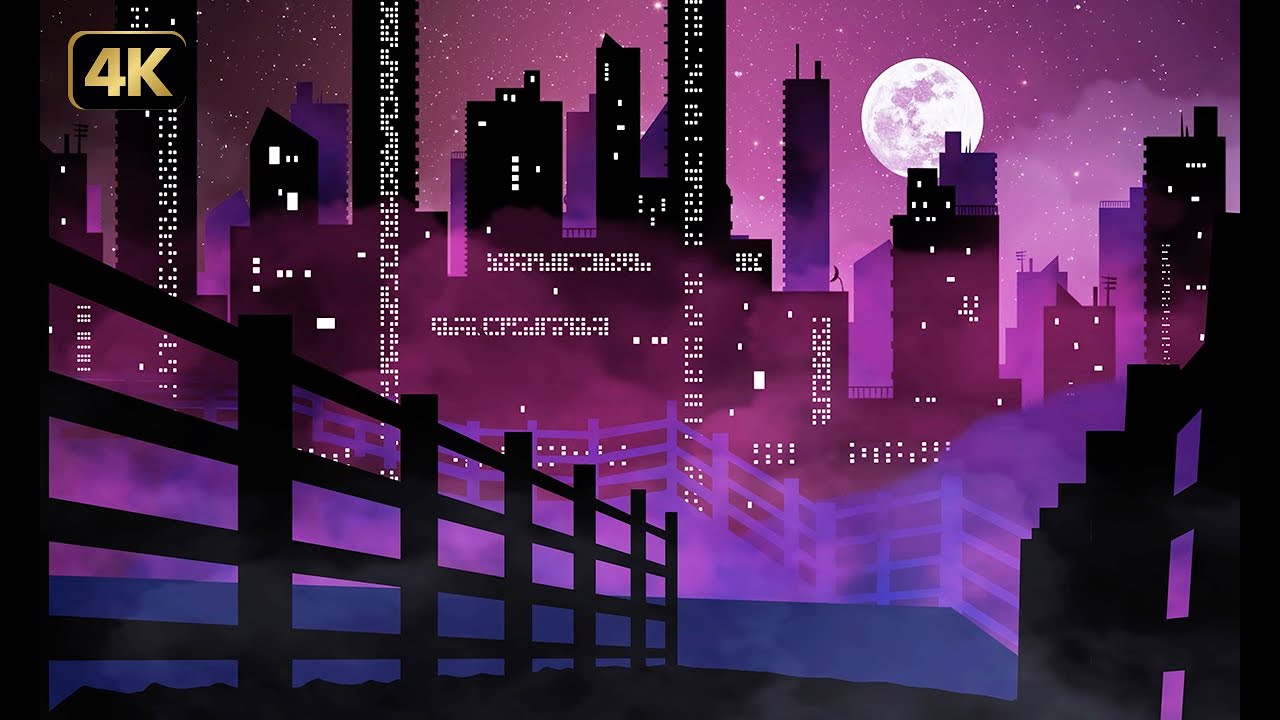 Purple Night City | Silent Ambient Loop • 4K Animated Wallpaper