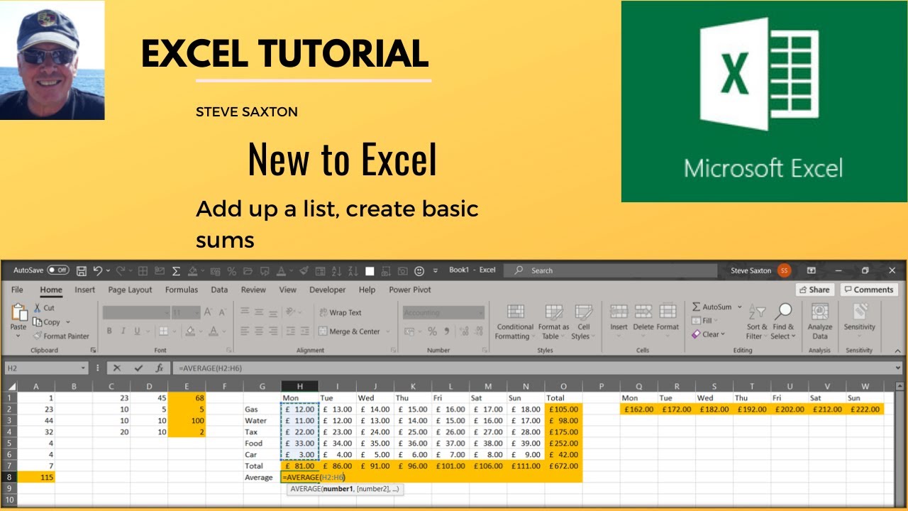 New to Excel. Add up a list in Microsoft Excel