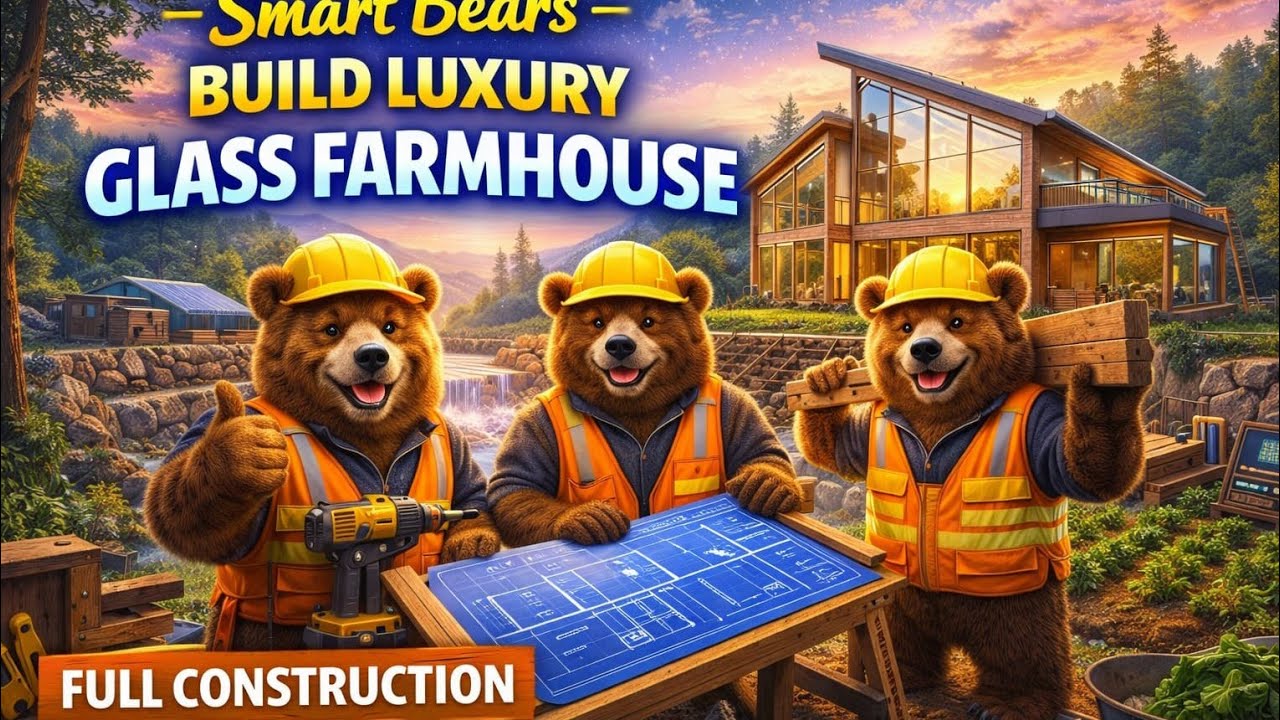 Smart Bears Build Modern Glass Farmhouse in Forest | 80 Days Full Construction Story (4K)