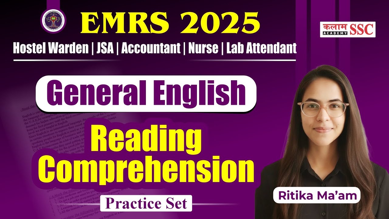 📖 EMRS 2025 English Grammar | Reading Comprehension & Practice | JSA, Warden, Nurse, Accountant