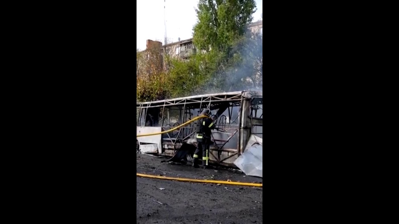 Russian bombs hit Ukrainian public buses