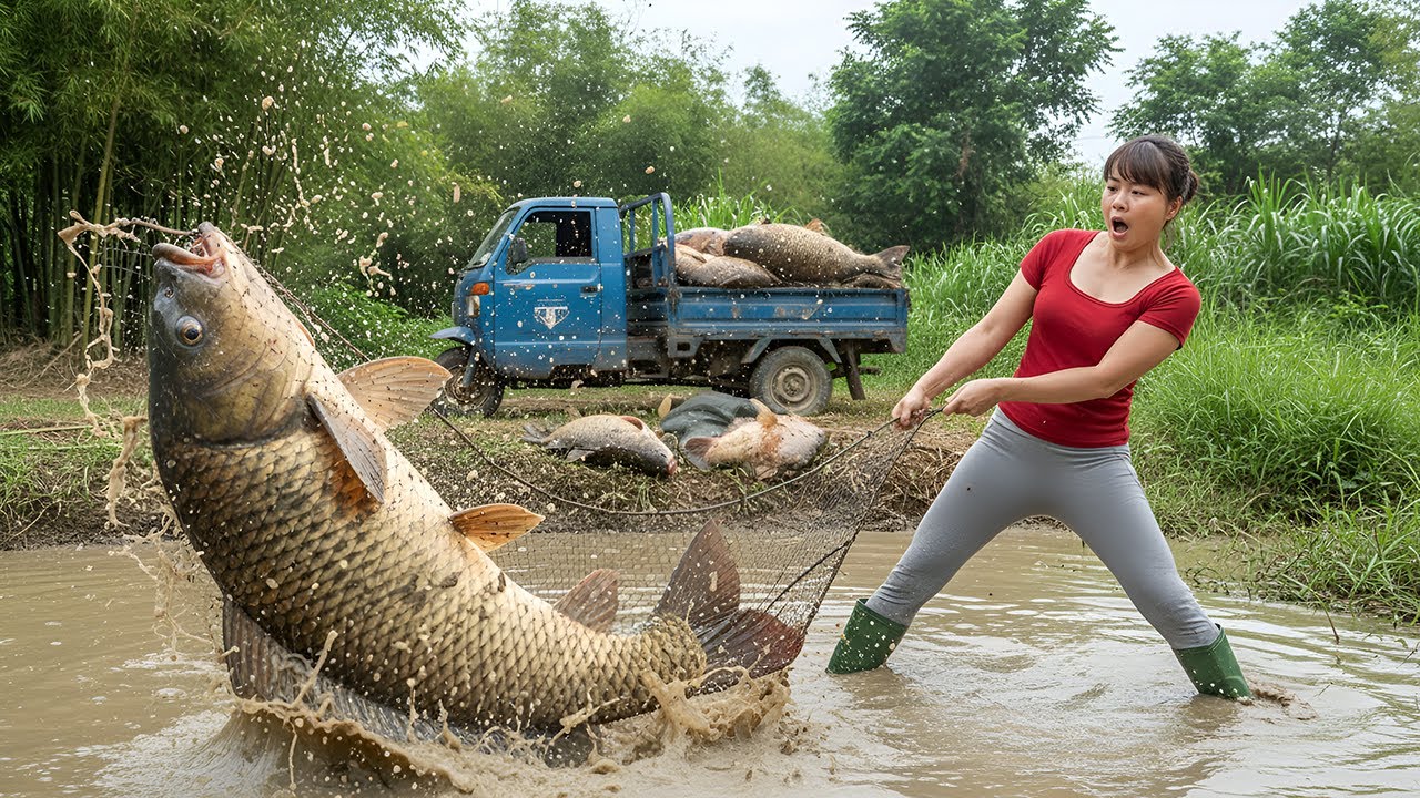 Red lanzada capturó un pez gigante de 16 kg – Camión lleno de pescado para vender