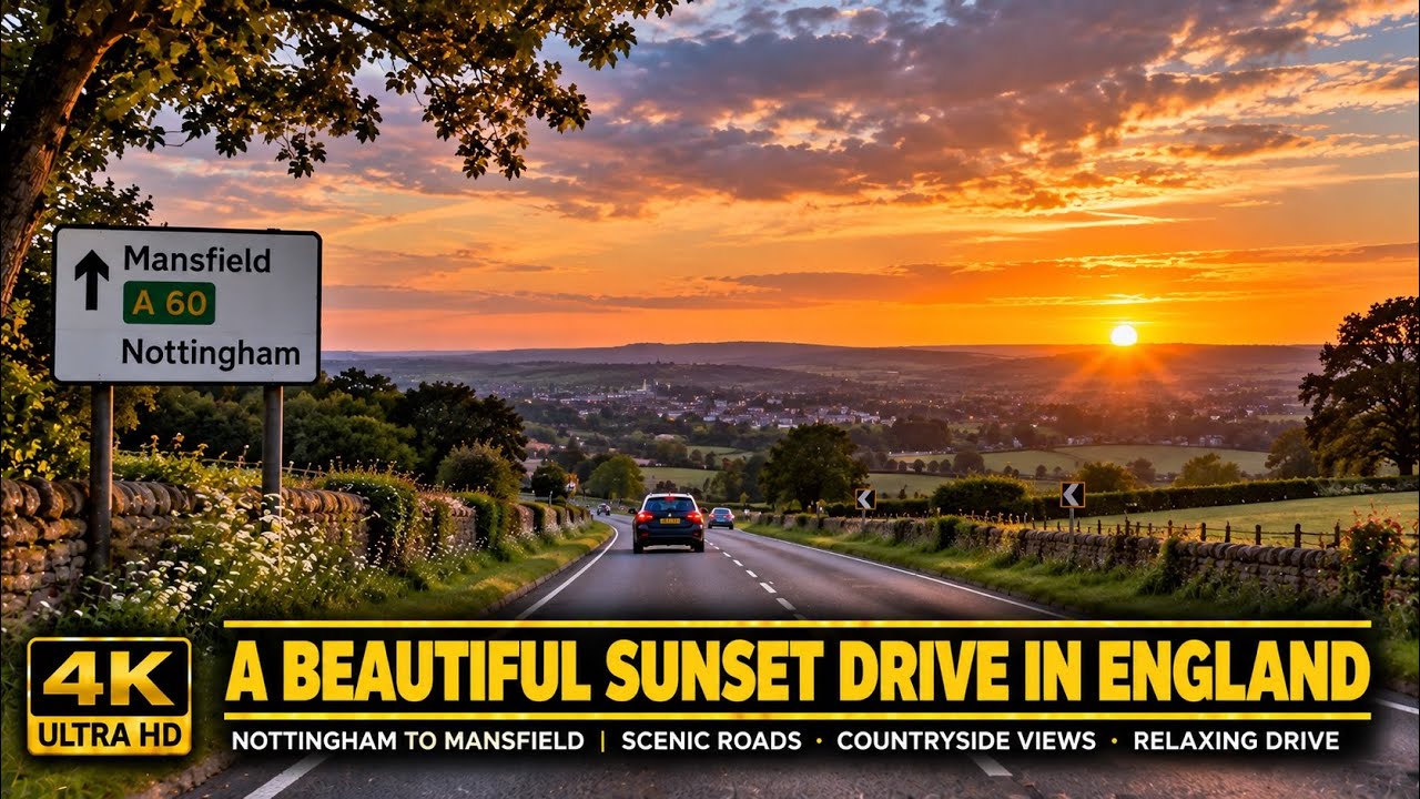 NOTTINGHAM TO MANSFIELD 🇬🇧 | Beautiful Sunset Countryside Drive | Scenic 4K Driving Tour
